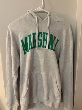 Russell Athletic Heather Gray Hoodie with Green Marshall Applique